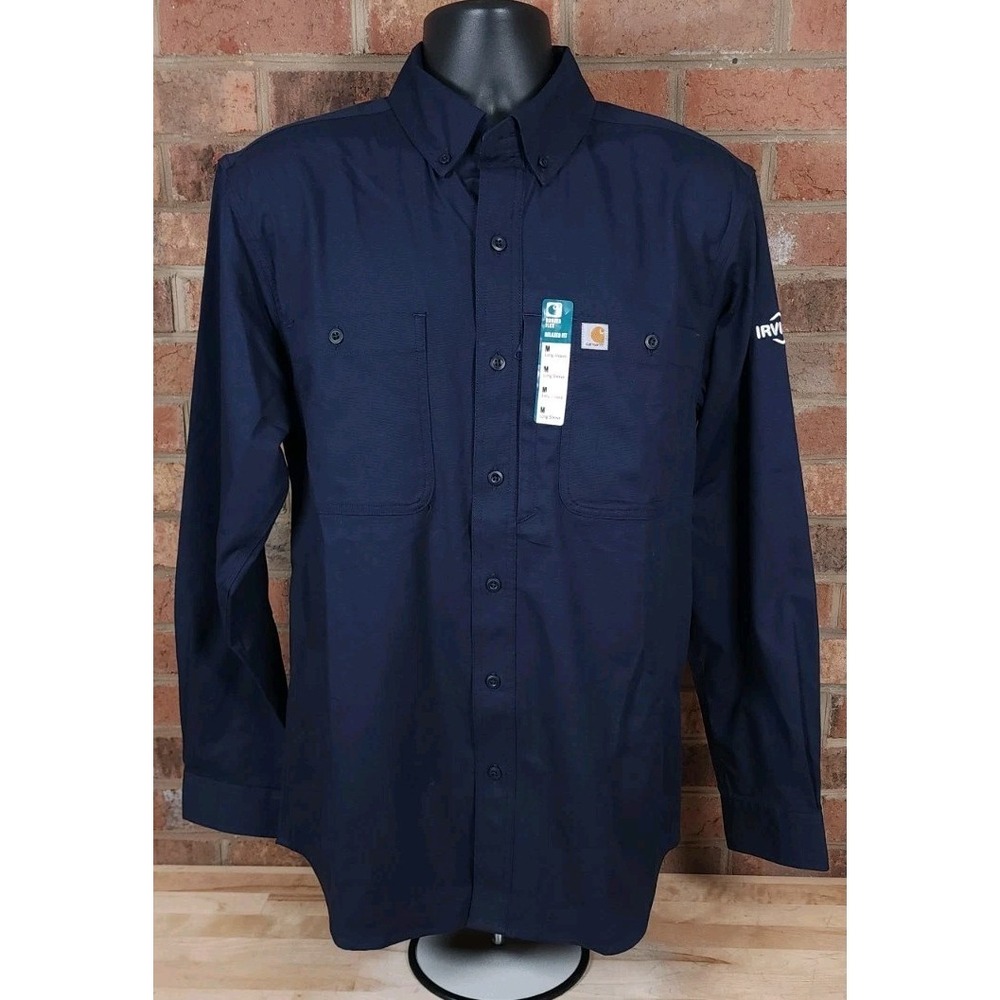 Carhartt Shirt Mens Medium Blue Relaxed Fit Long Sleeve Rugged 102538 Logo NEW